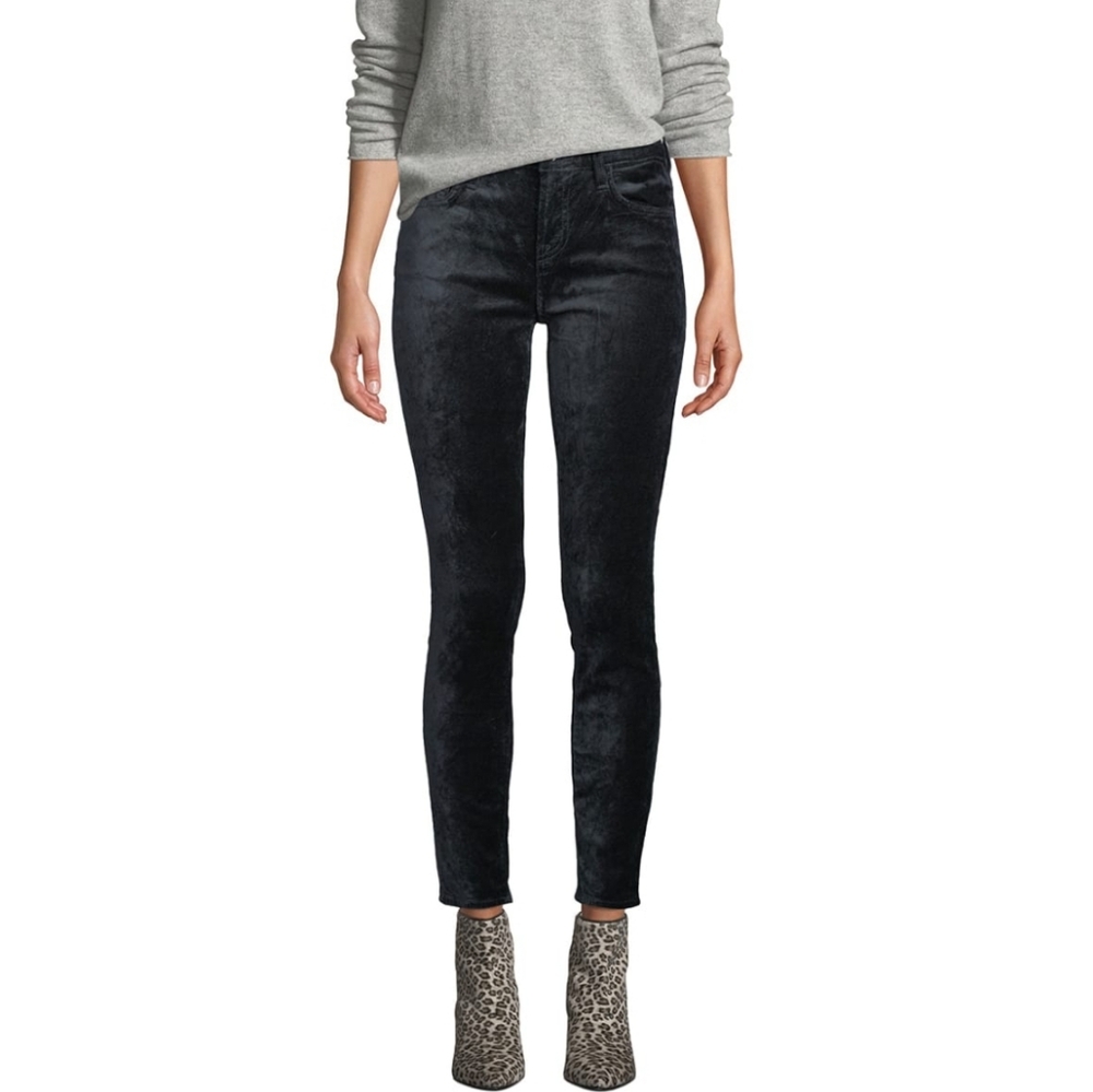 7 For All Mankind Velvet Jeans Black Ankle Skinny Crop Mid-Rise Stretch